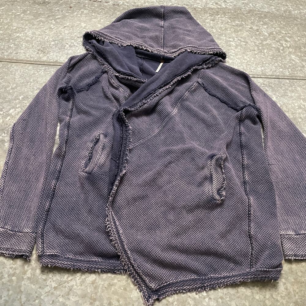 Free People The Big Chill Hooded Waffle Knit Asymmetric Cardigan Sweater Medium